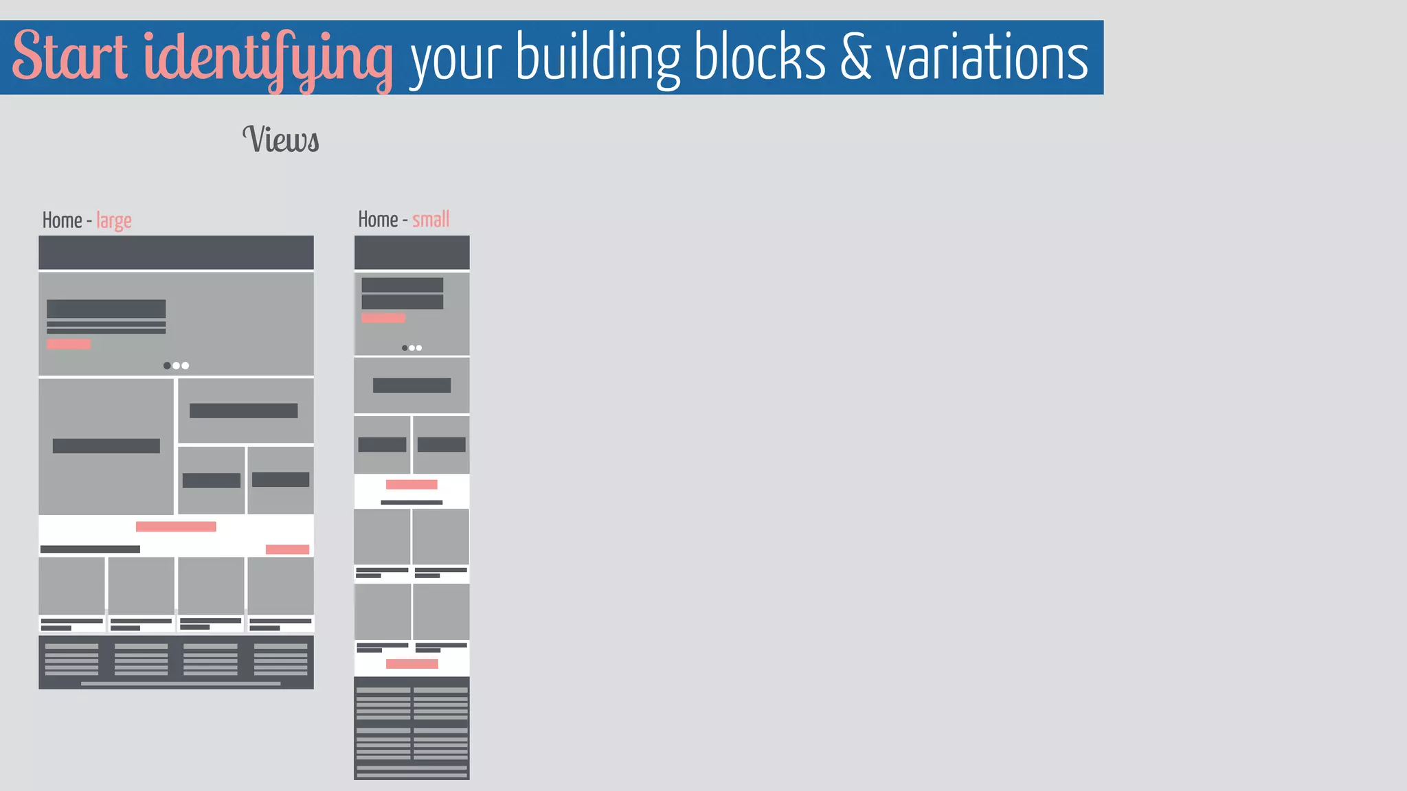 Start identifying your building blocks  variations 
Views 
Home - large Home - small 
 