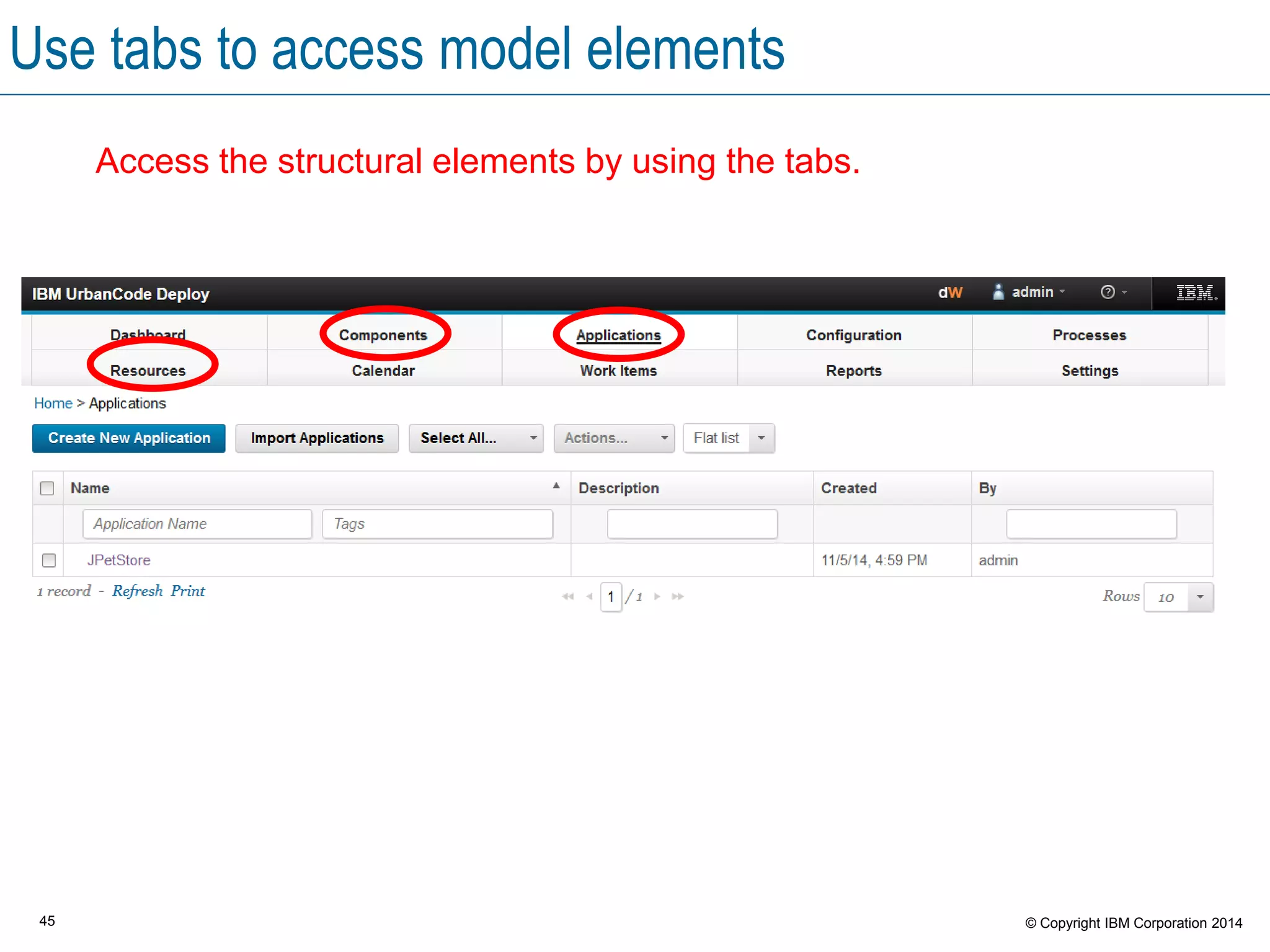 45 © Copyright IBM Corporation 2015
Model structure is reflected in the navigation
Click the Applications tab to see a list of
applications under management…
Click the name of an application to drill down into
the details.
 