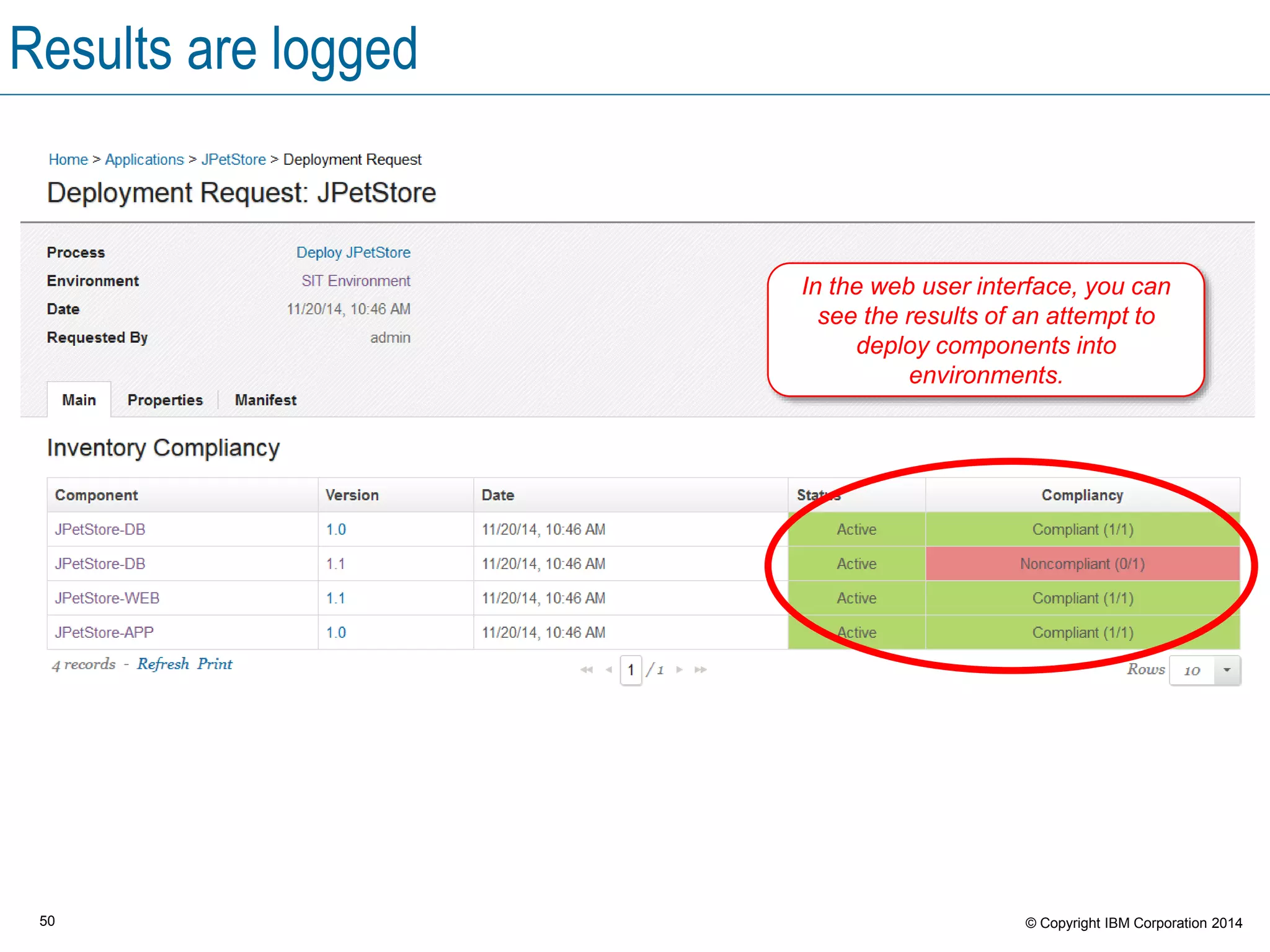 50 © Copyright IBM Corporation 2015
Artifact repositories versus software configuration management
Artifact repositories:
 Locations where creators of deployable components are deposited and
distributed to many types of users
Software configuration management (RTC or GIT) systems:
 Locations where source code is deposited by and distributed to developers
Similarities:
 Both use content-addressable storage to contain and distribute data.
 Both maintain a notion of “versions” of the elements that they hold.
 Both require credentials for access.
 