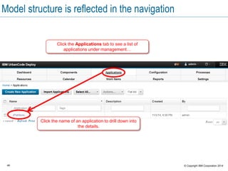46 © Copyright IBM Corporation 2015
Drilling down into an application
Subtabs provide functions that are in context with
what you are viewing.
 