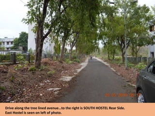 Drive along the tree lined avenue…to the right is SOUTH HOSTEL Rear Side.
East Hostel is seen on left of photo.
 