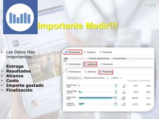 Importante Medir!!!
• Los Datos Más
Importantes:
Entrega
• Resultados
• Alcance
• Costo
• Importe gastado
• Finalización
 