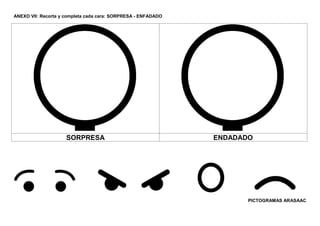 ANEXO VII: Recorta y completa cada cara: SORPRESA - ENFADADO
SORPRESA ENDADADO
PICTOGRAMAS ARASAAC
 