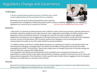 Unified MessagingSlide 9Email, Voice Mail, Fax, IM, Missed calls in your InboxConsolidated inbox (Email, Voice Mail, Fax, IM, missed calls)Playback voice mails directly in Outlook or on PhoneAuto Attendant with full multi lingual speech recognitionVoice access from regular phoneOWA support