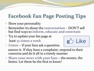 What are your most important sections     on your Facebook Fan page? 