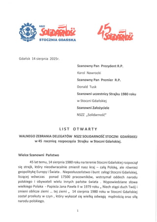 Projekty Uchwał Walnego Zebrania Delegatów NSZZ Solidarność Stocznia Gdańska