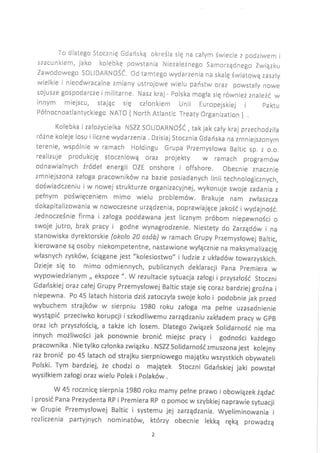 Projekty Uchwał Walnego Zebrania Delegatów NSZZ Solidarność Stocznia Gdańska