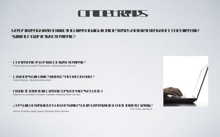 Online Trends Convenience is central to users experience  Promise senior consultant Thea Bowden, Marketing Week interview. Usefulness will make your site the one of choice   Richard Madden, Marketing Week article. Mobile internet will overtake desktop access by 2014  Research by consultancy Simpson Carpenter, Marketing Week interview. Apps will be replaced by hosted services but is dependant on the internet coverage   Paul Owers, operations director at fashion retailer Jigsaw, Marketing Week interview. Recent reports from marketing week highlight online trends that are important to the brief and shaping a great user experience.  