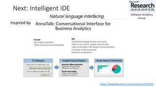 Next: Intelligent IDE
https://www.hksilicon.com/articles/1213020
Inspired by
Software Analytics
GroupNatural language interfacing
 