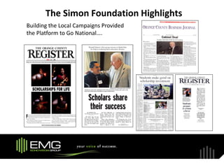 The Simon Foundation Highlights
Building the Local Campaigns Provided
the Platform to Go National….
 