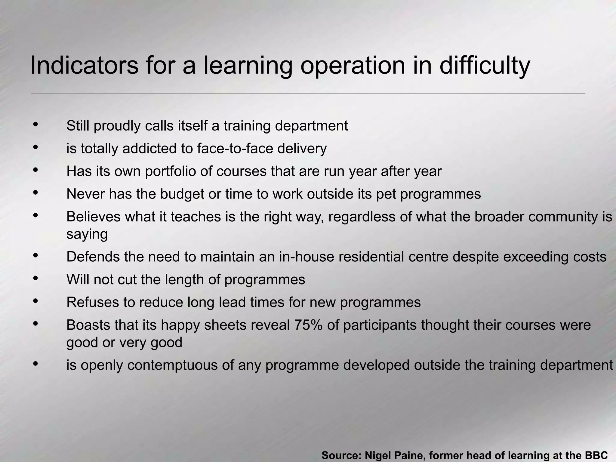 Still proudly calls itself a training department