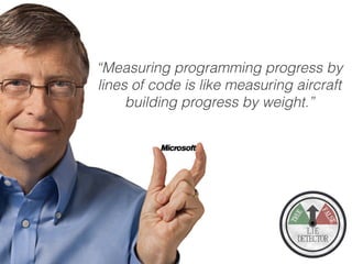 Software metrics
Product: KLOC, Complexity measures (cyclomatic
complexity, function points), OO metrics, #defects
Process metrics: Testing, code review,
deployment, agile practices (e.g., #sprints,
burndown rate)
Productivity: KLOC, Mean time to repair, #commits
Developer metrics: Skills, followers, biometrics
Estimation: cost metrics and models
 