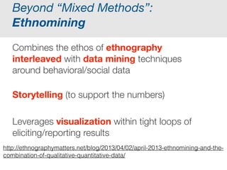 Examples of big questions?
• What is a good architecture to solve problem x?
[Devanbu]
• What makes a really awesome programmer?
[Software managers]
• How to build a great development team? [Google]
• How is program knowledge distributed? [Naur]
• What is the ideal software engineering process?
[Facebook, Microsoft, IBM,…]
• What tools/practices support a participatory
development process? [Storey et al.]
 