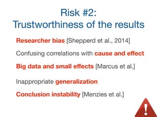 Five Risks
1) Data and construct trustworthiness
2) Reliability of the results
3) Ethical concerns
4) Unintended and unexp...