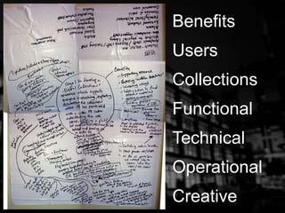 Benefits
Users
Collections
Functional
Technical
Operational
Creative
 