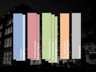 Databases
Exampapers
Women’sLibrary
LSELearningResources
LSEThesesOnline
Catalogue
LSEResearchOnline
Archivecatalogue
LSEDigitalLibrary
(digitalcollections)
 