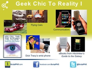 Geek Chic To Reality I Flying Cars Communicators Dick Tracy’s wrist phone eBooks from  Hitchhiker’s Guide to the Galaxy 