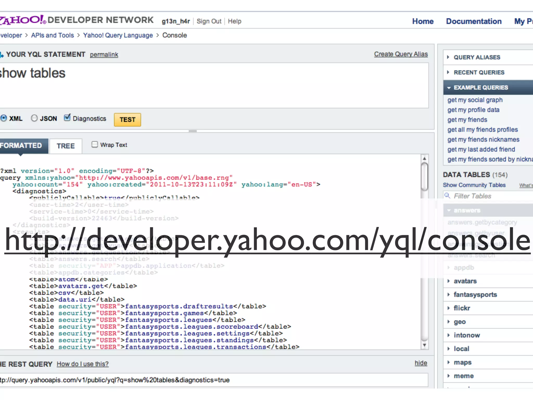 http://developer.yahoo.com/yql/console
 
