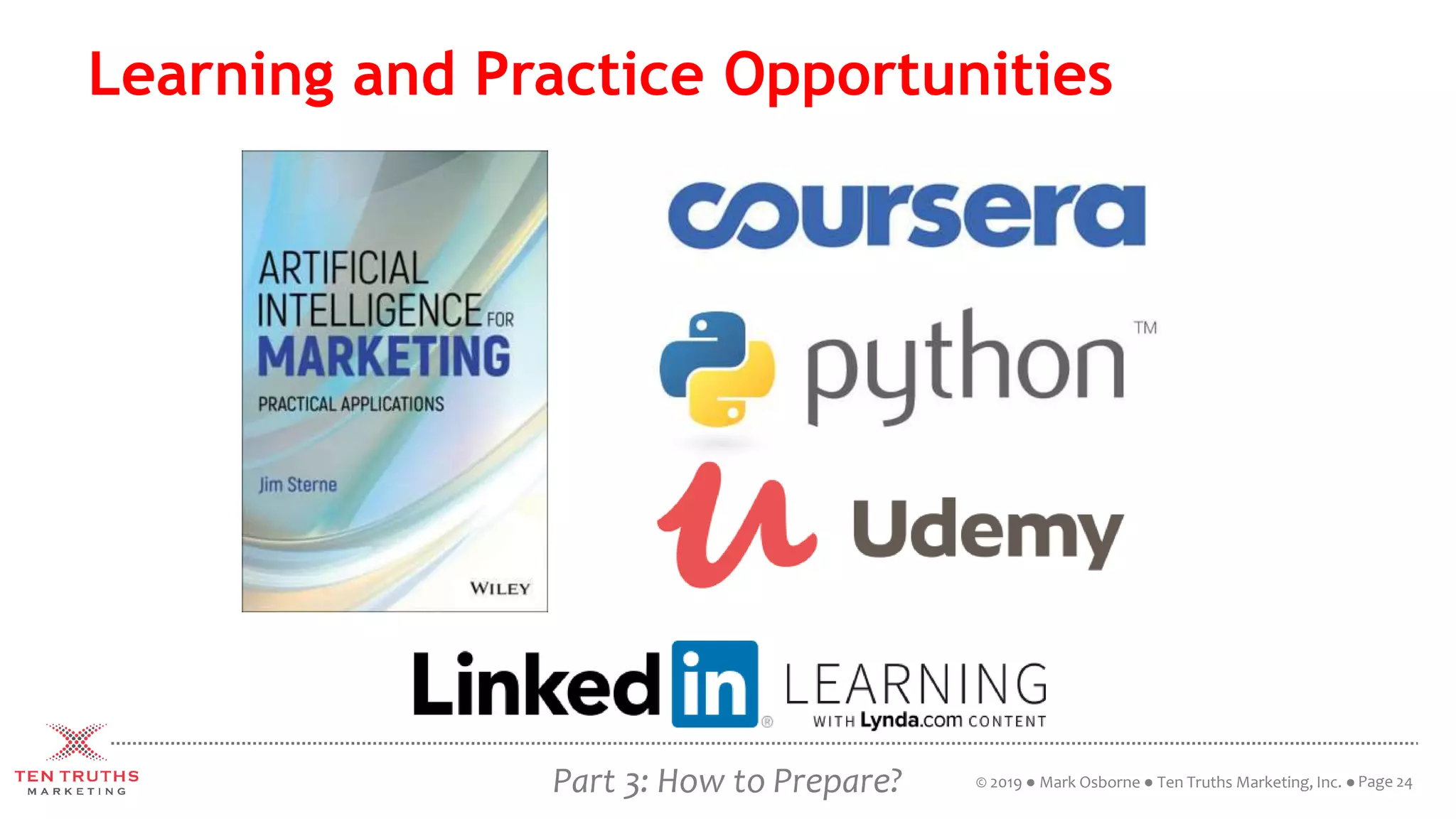 Part 3: How to Prepare?
Learning and Practice Opportunities
Page 24© 2019 ● Mark Osborne ● Ten Truths Marketing, Inc. ●
 