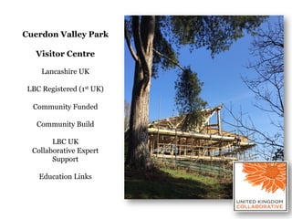Project	
  Image	
  
Cuerdon Valley Park
Visitor Centre
Lancashire UK
LBC Registered (1st UK)
Community Funded
Community Build
LBC UK
Collaborative Expert
Support
Education Links
 
