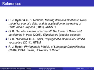 References



           R. J. Ryder & G. K. Nicholls, Missing data in a stochastic Dollo
           model for cognate dat...