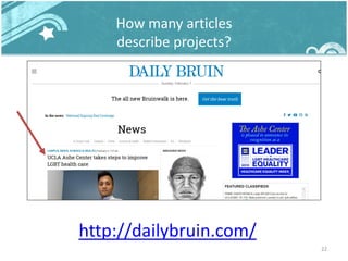 How many articles
describe projects?
22
http://dailybruin.com/
 