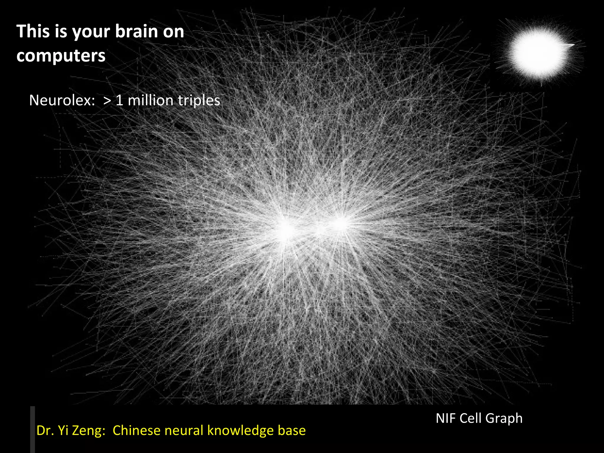 : C: C
Neurolex: > 1 million triples
Dr. Yi Zeng: Chinese neural knowledge base
NIF Cell Graph
This is your brain on
computers
 