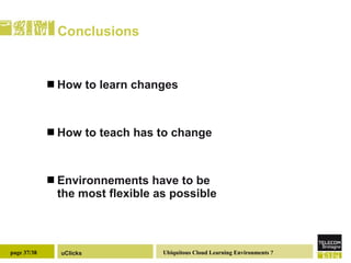 Conclusions  How to learn changes How to teach has to change Environnements have to be  the most flexible as possible 