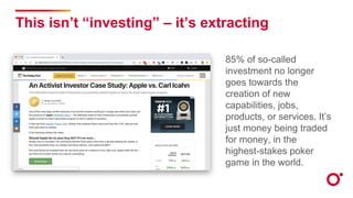 This isn’t “investing” – it’s extracting
85% of so-called
investment no longer
goes towards the
creation of new
capabiliti...