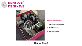 Demo Time!
Future considerations:
• Hardware Homogeneity
• Fast Network
• Parallel Storage
 