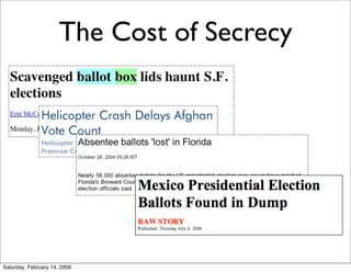 The Cost of Secrecy




Saturday, February 14, 2009
 