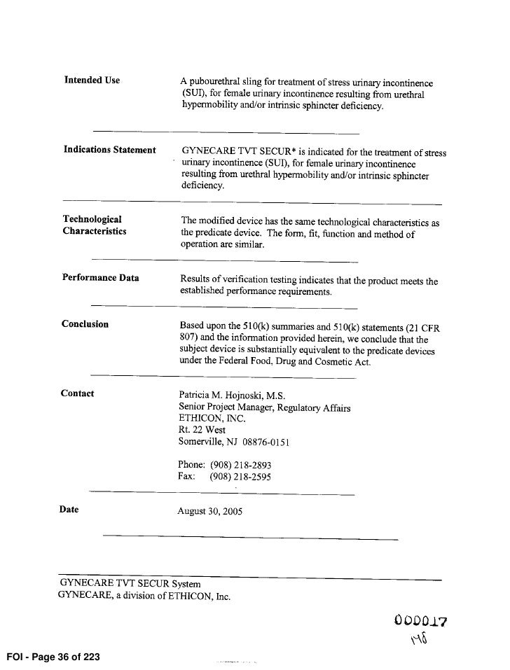 FDA 510(k) submission redacted