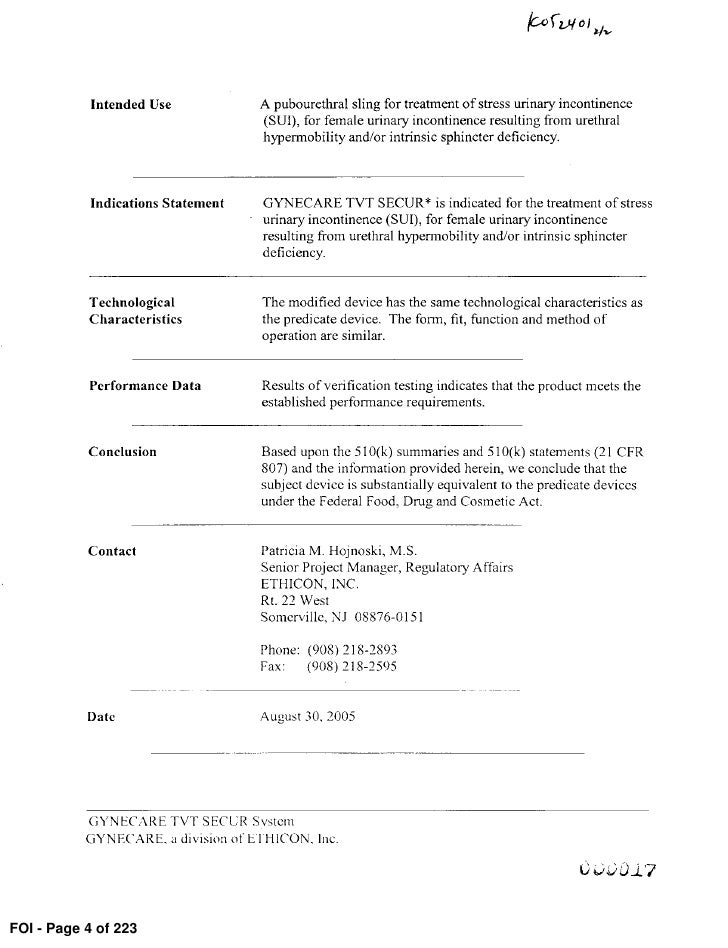 FDA 510(k) submission redacted