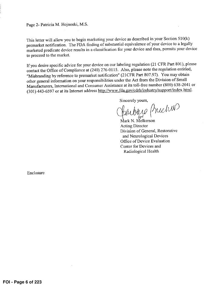 fda 510 k submission redacted cover letters for submissions for film