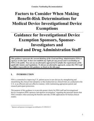 Risk Fda Report.pdf Final FDA guidance on Medical Devices and Risk Analysis | PDF