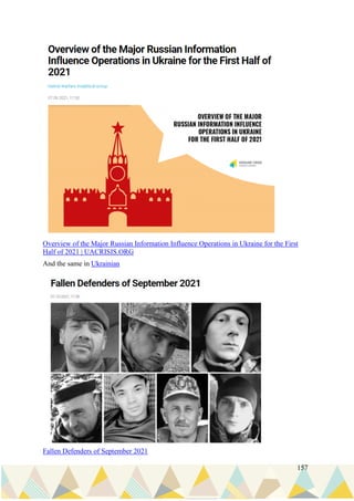 157
Overview of the Major Russian Information Influence Operations in Ukraine for the First
Half of 2021 | UACRISIS.ORG
And the same in Ukrainian
Fallen Defenders of September 2021
 