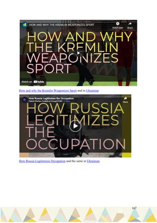 167
How and why the Kremlin Weaponizes Sport and in Ukrainian
How Russia Legitimizes Occupation and the same in Ukrainian
 