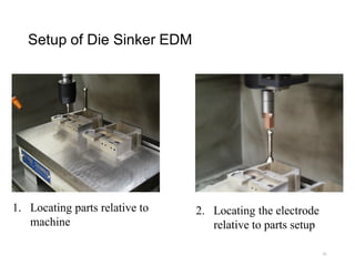 Setup of Die Sinker EDM
1. Locating parts relative to
machine
2. Locating the electrode
relative to parts setup
41
 