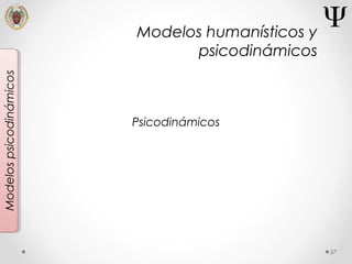 57
Modelospsicodinámicos
Psicodinámicos
Modelos humanísticos y
psicodinámicos
 