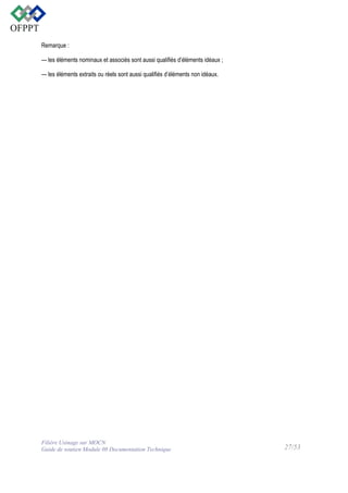 Remarque :
— les éléments nominaux et associés sont aussi qualifiés d’éléments idéaux ;
— les éléments extraits ou réels sont aussi qualifiés d’éléments non idéaux.

Filière Usinage sur MOCN
Guide de soutien Module 08 Documentation Technique

27/53

 