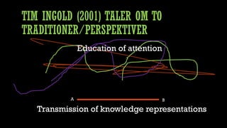 TIM INGOLD (2001) TALER OM TO
TRADITIONER/PERSPEKTIVER
Transmission of knowledge representations
A B
Education of attention
 