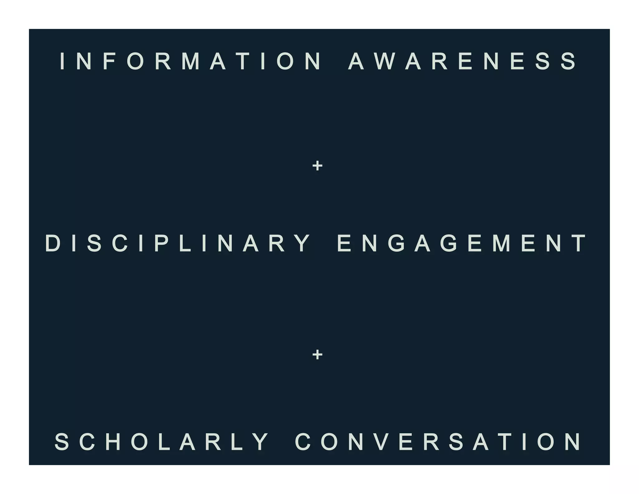 I N F O R M A T I O N A W A R E N E S S
D I S C I P L I N A R Y E N G A G E M E N T
S C H O L A R L Y C O N V E R S A T I O N
+
+
 
