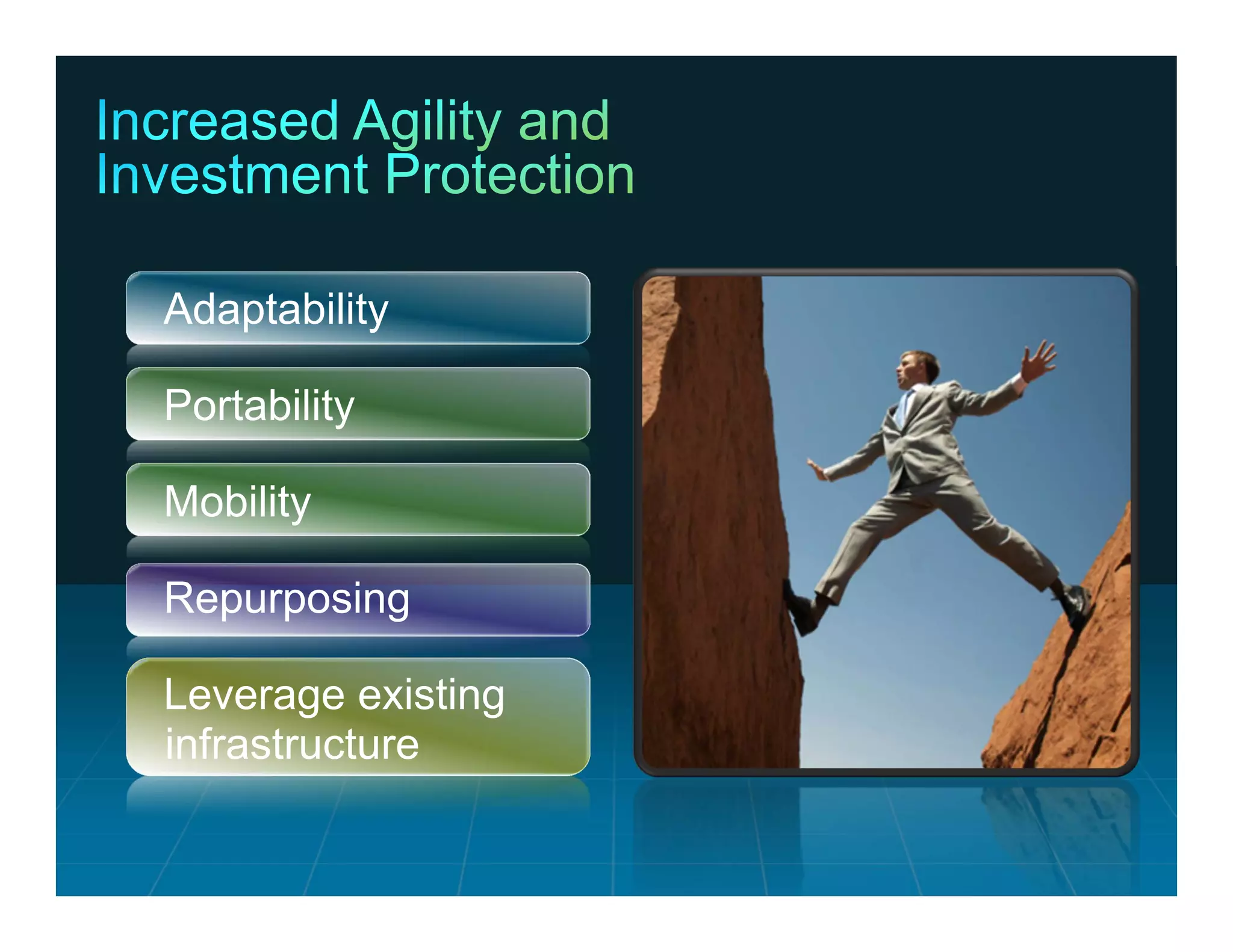 Adaptability

                 Portability

                 Mobility

                 Repurposing

                 Leverage existing
                 infrastructure

© 2011 Cisco and/or its affiliates. All rights reserved.   Cisco Confidential   28
 
