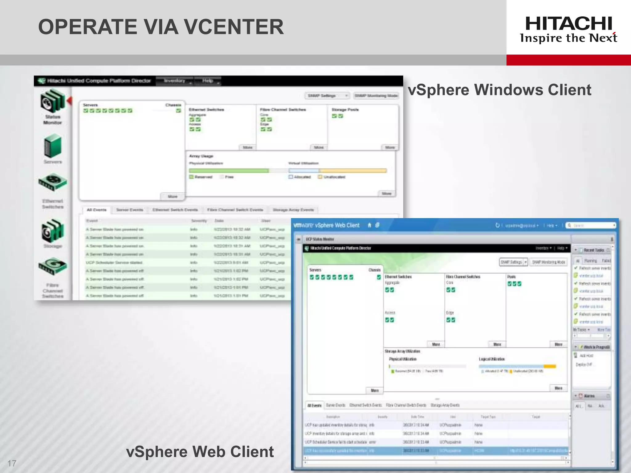 OPERATE VIA VCENTER
vSphere Windows Client

vSphere Web Client

 