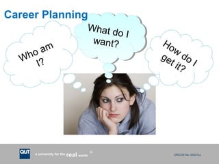CRICOS No. 000213Ja university for the worldreal
R
What do I
want?
What do I
want?
Who am
I?
How
do I
get it?
Career Planning
 