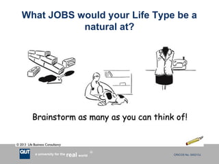 CRICOS No. 000213Ja university for the worldreal
R
What JOBS would your Life Type be a
natural at?
 