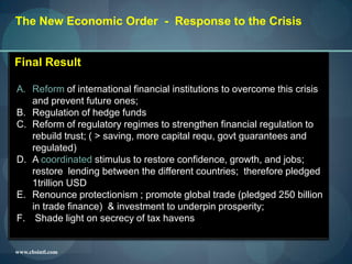 The New Economic Order - Response to the Crisis


Final Result

A. Reform of international financial institutions to overc...