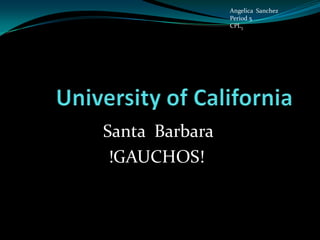 University of California                    Santa  Barbara   	             !GAUCHOS!              	       Angelica  Sanchez Period 5 CPL3 