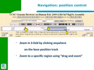 Navigation: position control




§
    Zoom in 3-fold by clicking anywhere

       on the base position track
§
    Zoom to a specific region using “drag and zoom”
 