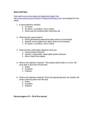 Objective Questions Imagine Writing Instructional Objectives | PDF